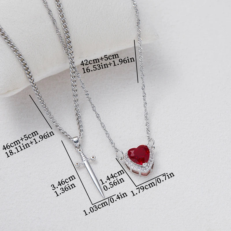 Heart and Sword Necklace Set